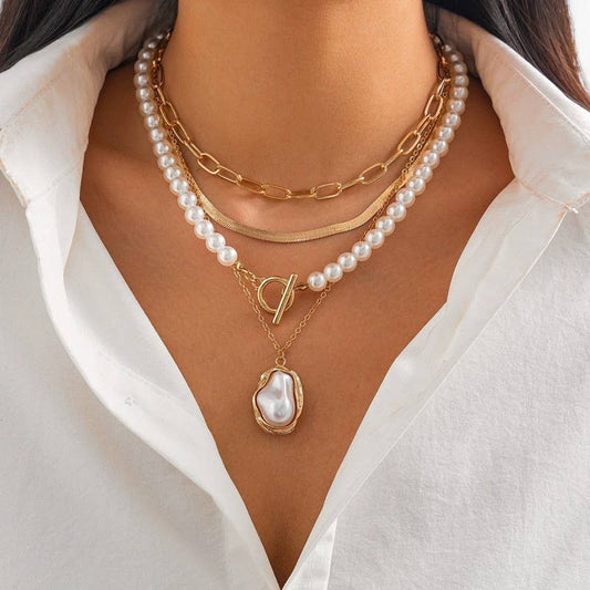 PEARL CHARM MULTILAYER PEARL GOLD MIX NECKLACE | 40NK9458 - Soleil et étoiles