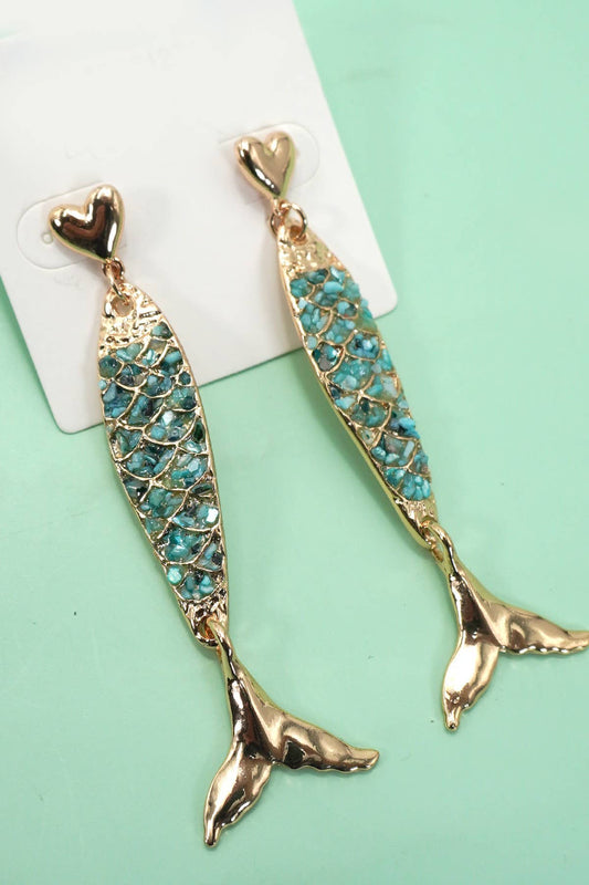 ENAMEL MERMAID FISH HEART DROP EARRINGS | 80E61274 - Soleil et étoiles