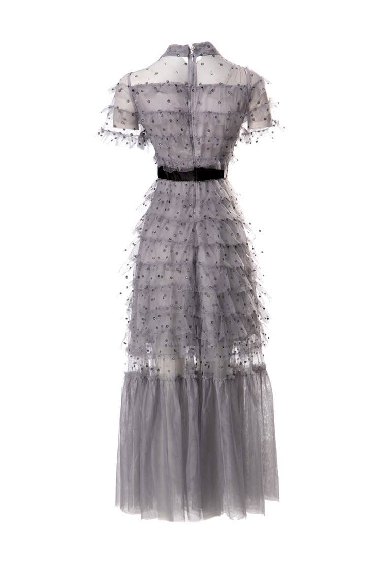 Chic French Bow-Adorned Mesh Slim Dress - Soleil et étoiles