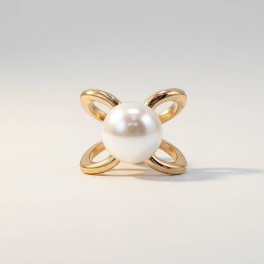14K Gold Dipped Pearl Accent Cross Scarf Ring - Soleil et étoiles