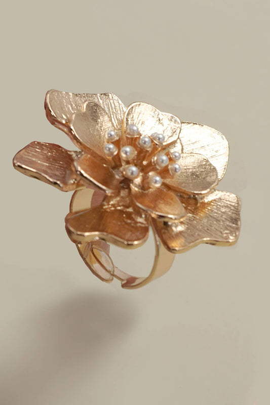 ADJUSTABLE GOLD FLORAL STATEMENT RING | 80R063 - Soleil et étoiles