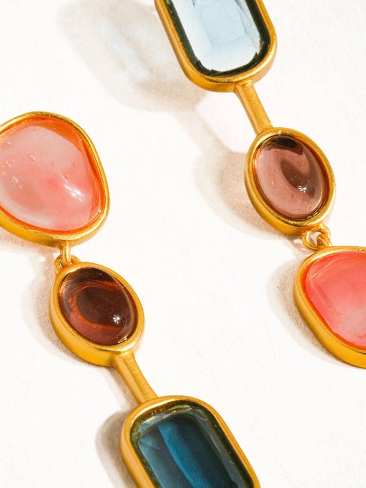 18K Gold Vintage Mismatched Earrings – Watermelon Tourmaline & Glass