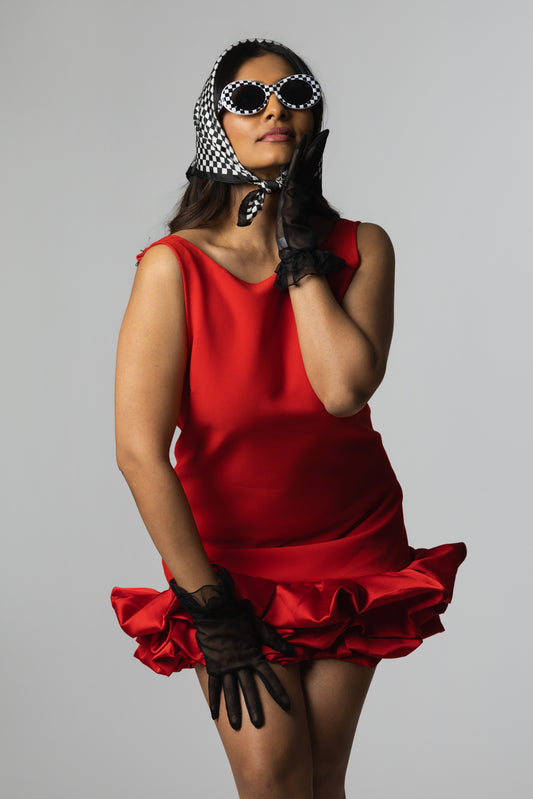 Sleeveless Bubble Hem Scoop Back Mini Dress – Cherry Red