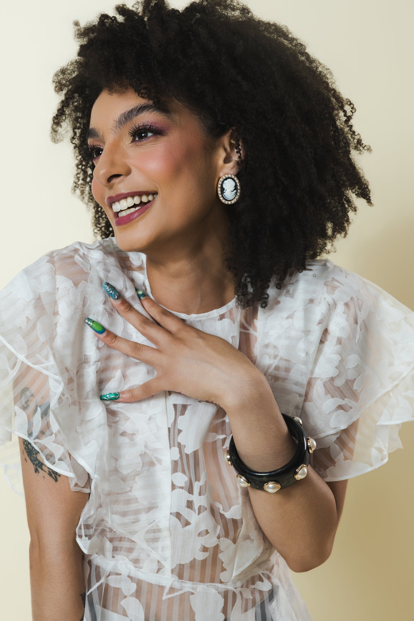 Sheer Floral Ruffle Blouse