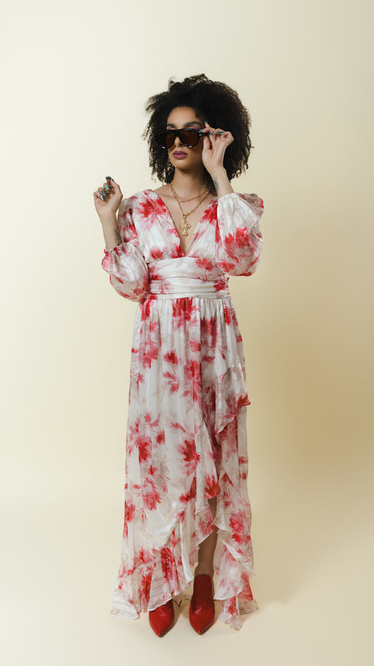 Floral Chiffon High-Low Maxi Dress