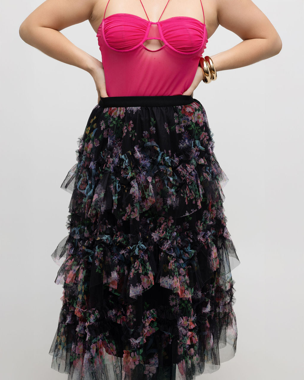 Colorful Floral Mesh Skirt with Irregular Stitching - Soleil et étoiles