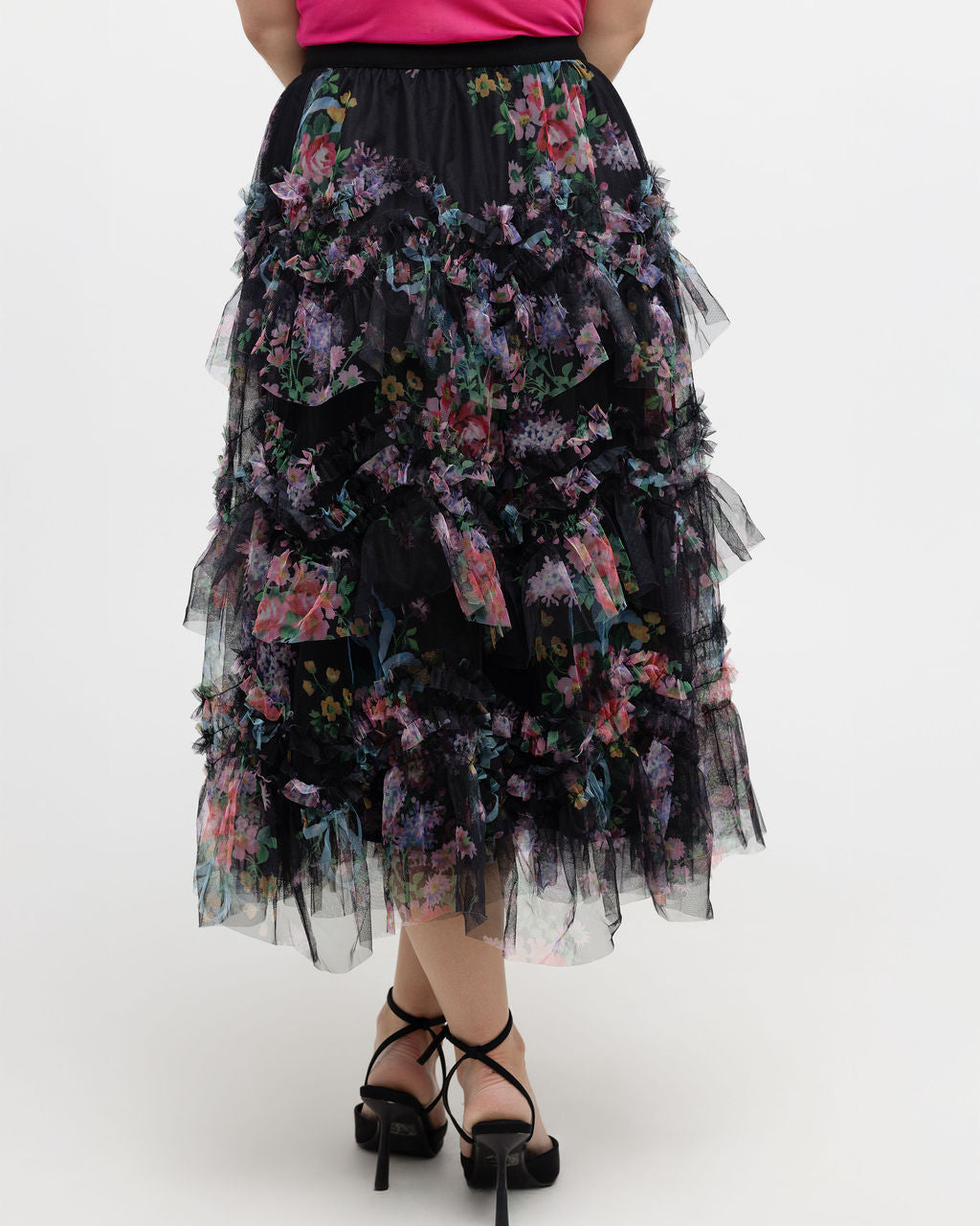 Colorful Floral Mesh Skirt with Irregular Stitching - Soleil et étoiles