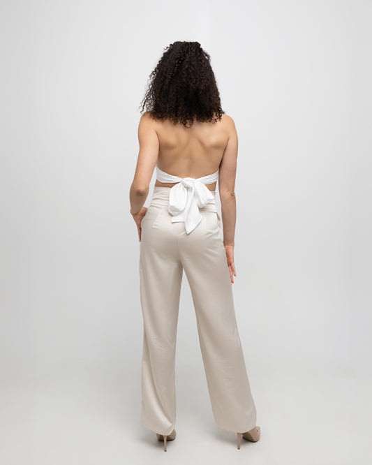 Satin Wide-Leg Pants with Metal-Accent Belt - Soleil et étoiles