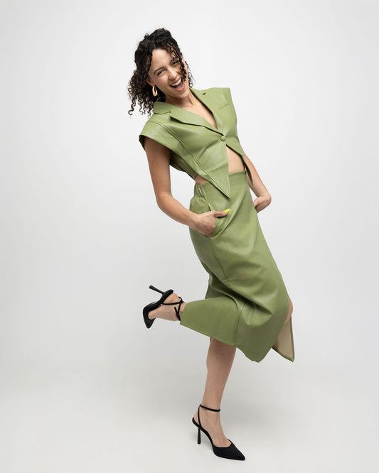 Faux leather vest jacket and skirt set - Soleil et étoiles