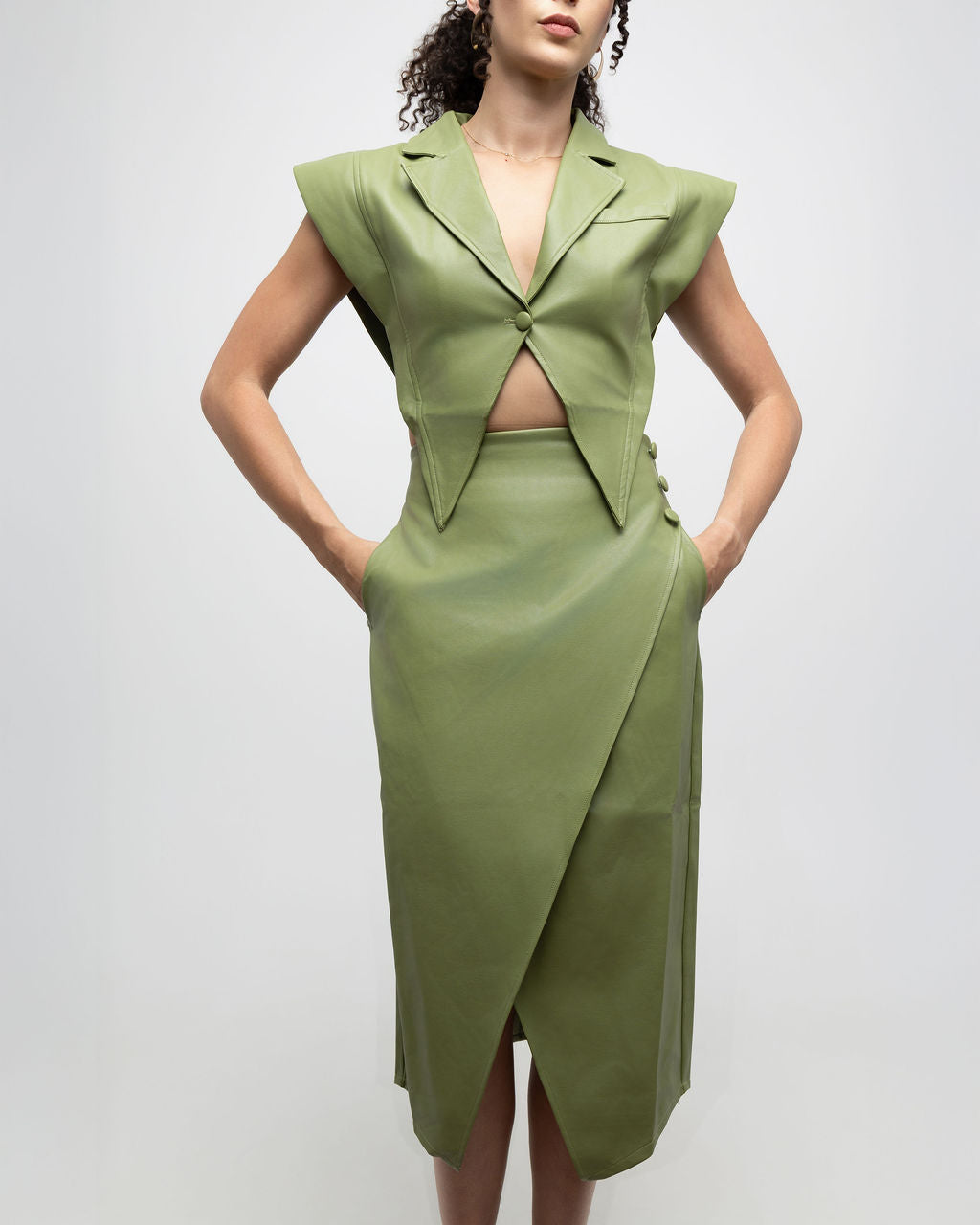 Faux leather vest jacket and skirt set - Soleil et étoiles