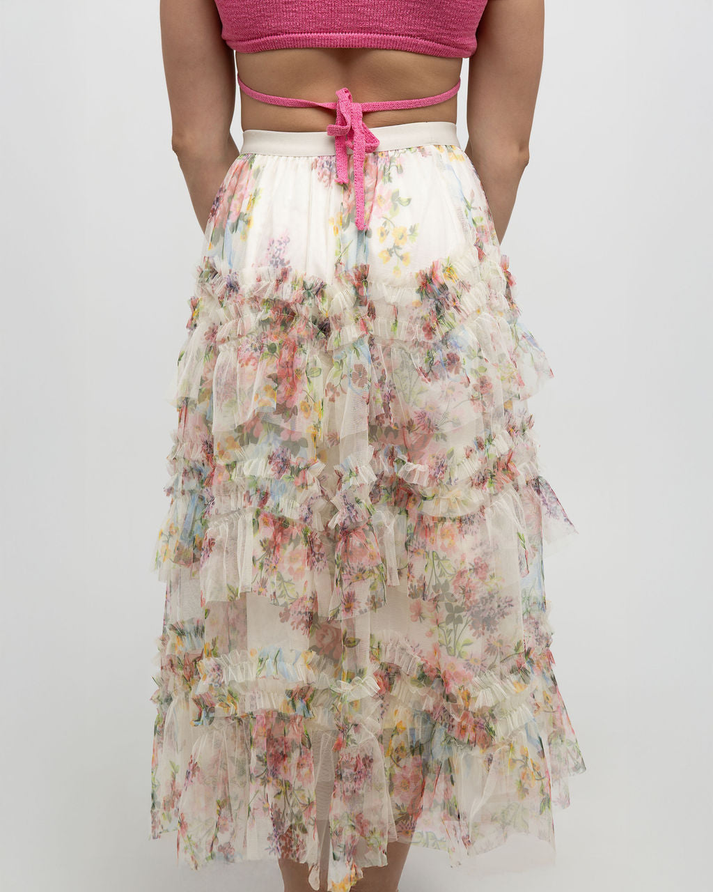 Colorful Floral Mesh Skirt with Irregular Stitching - Soleil et étoiles
