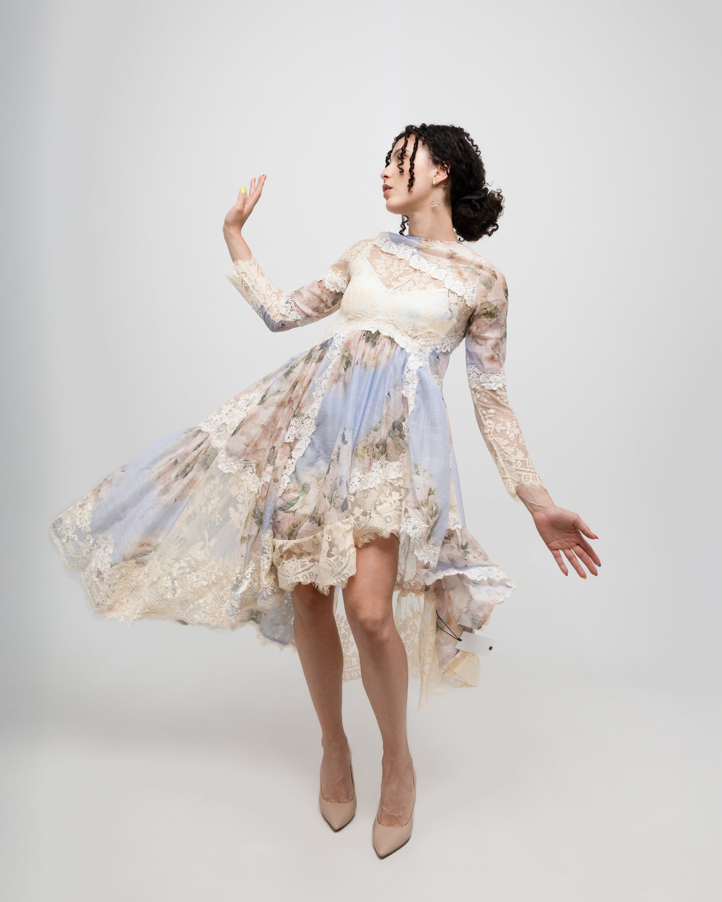 Floral Printed Long Lace Patchwork Dress - Soleil et étoiles