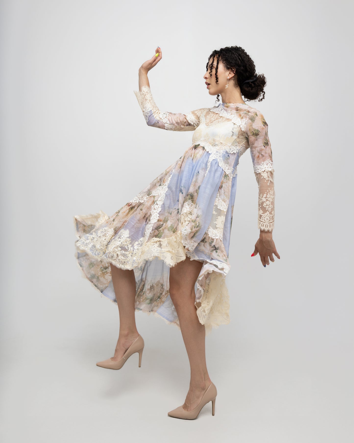 Floral Printed Long Lace Patchwork Dress - Soleil et étoiles