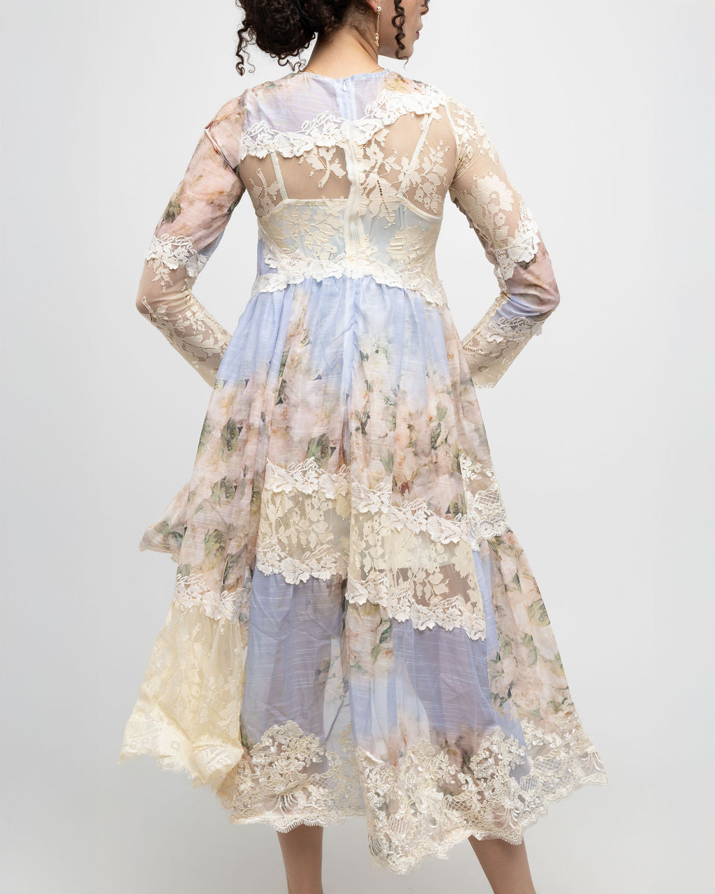 Floral Printed Long Lace Patchwork Dress - Soleil et étoiles