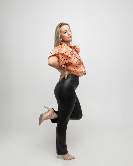 Dots Print Short Puff Sleeve Blouse Top - Soleil et étoiles