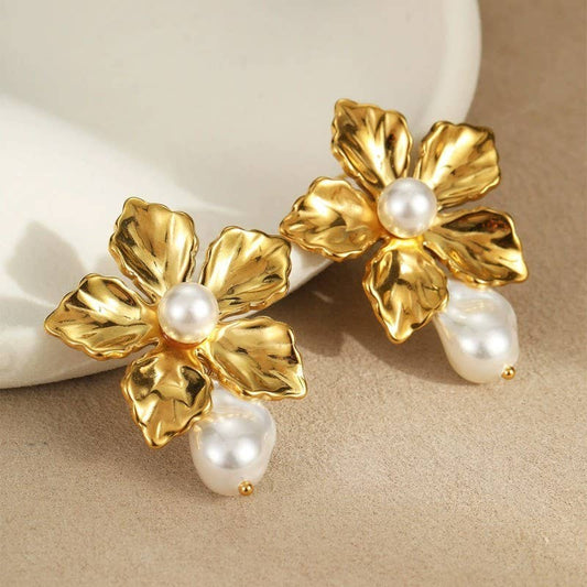18K STAINLESS STEEL TARNISH FREE FLOWER EARRINGS | 40E423 - Soleil et étoiles