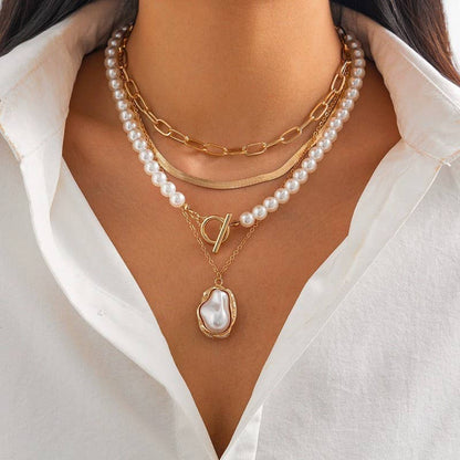 PEARL CHARM MULTILAYER PEARL GOLD MIX  NECKLACE  | 40NK9458 - Soleil et étoiles