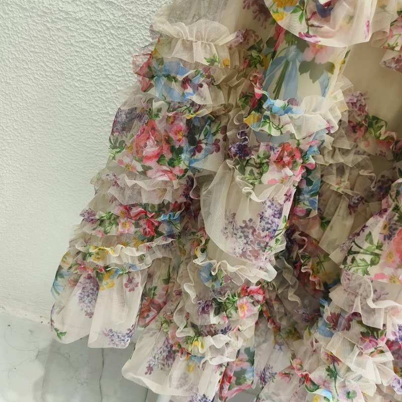 Colorful Floral Mesh Skirt with Irregular Stitching - Soleil et étoiles
