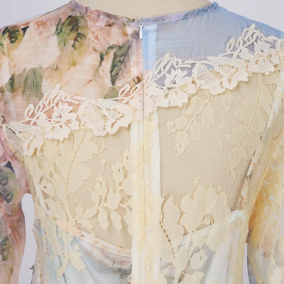 Floral Printed Long Lace Patchwork Dress - Soleil et étoiles