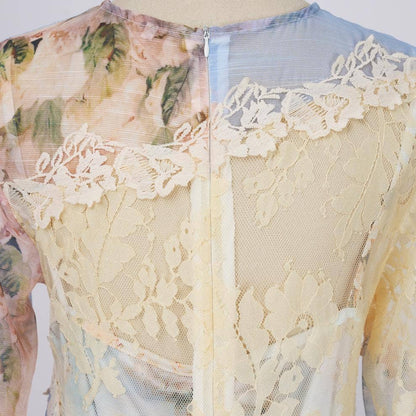 Floral Printed Long Lace Patchwork Dress - Soleil et étoiles