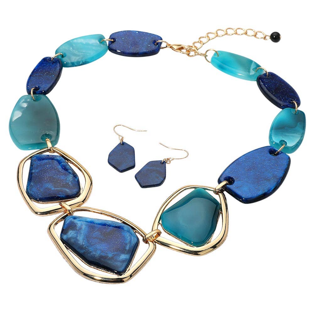 Geometric Chunky Sparkled Celluloid Acetate Plate Link Statement Necklace - Soleil et étoiles