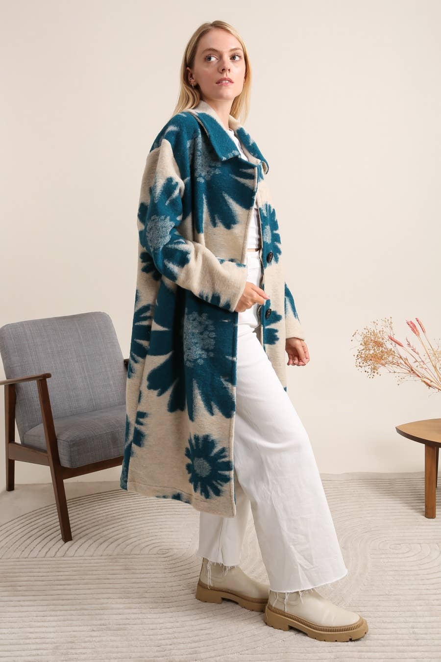 Printed coat in wool blend 99201 80% wool 20% polyester - Soleil et étoiles