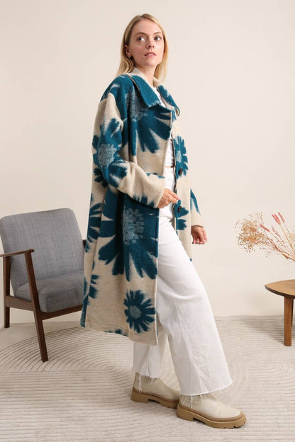 Printed coat in wool blend 99201 80% wool 20% polyester - Soleil et étoiles
