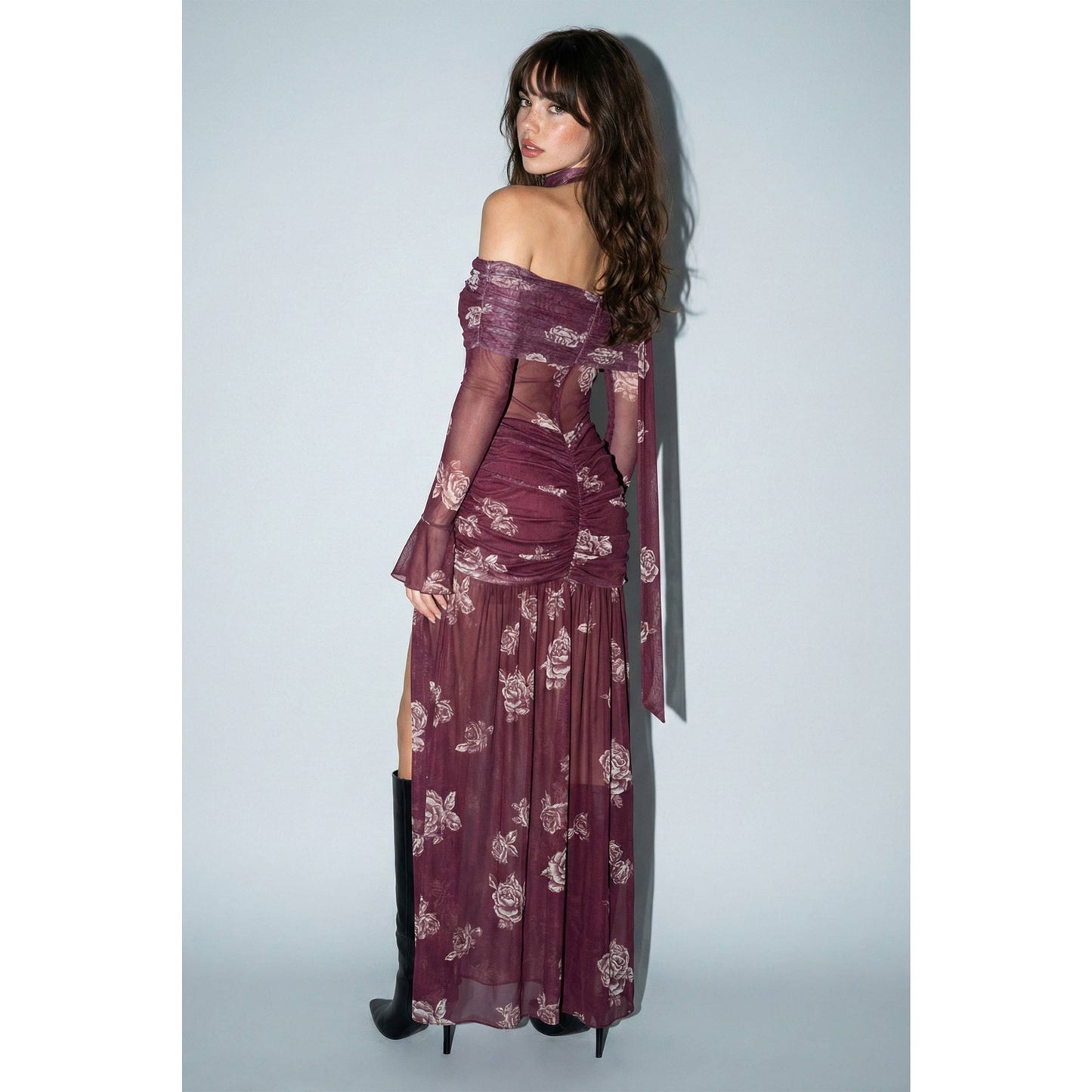 Floral Mesh Off-Shoulder Maxi Dress - Soleil et étoiles
