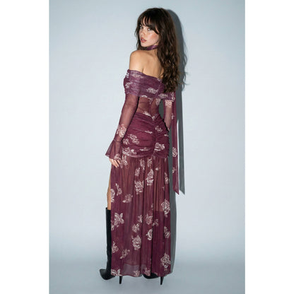Floral Mesh Off-Shoulder Maxi Dress - Soleil et étoiles