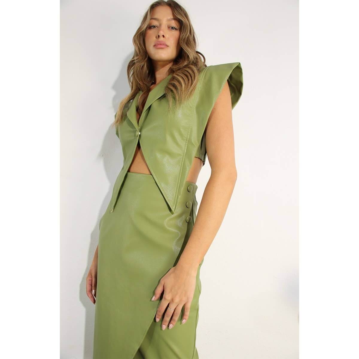 Faux leather vest jacket and skirt set - Soleil et étoiles