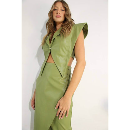 Faux leather vest jacket and skirt set - Soleil et étoiles