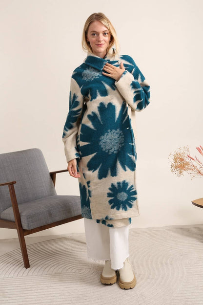 Printed coat in wool blend 99201 80% wool 20% polyester - Soleil et étoiles