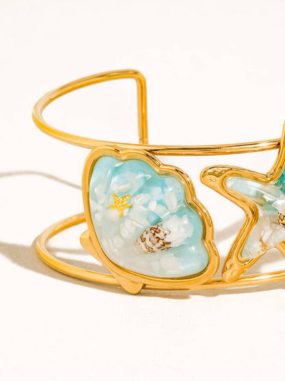 Caprice 18K Gold Non-Tarnish Ocean Starfish Cuff Bracelet