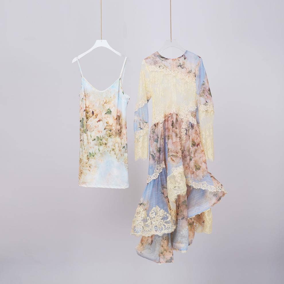 Floral Printed Long Lace Patchwork Dress - Soleil et étoiles