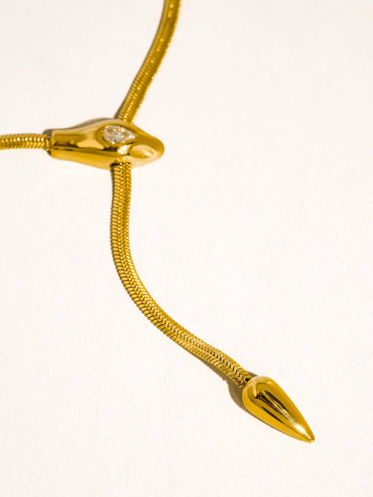 18K Gold Serpent Y Lariat Necklace