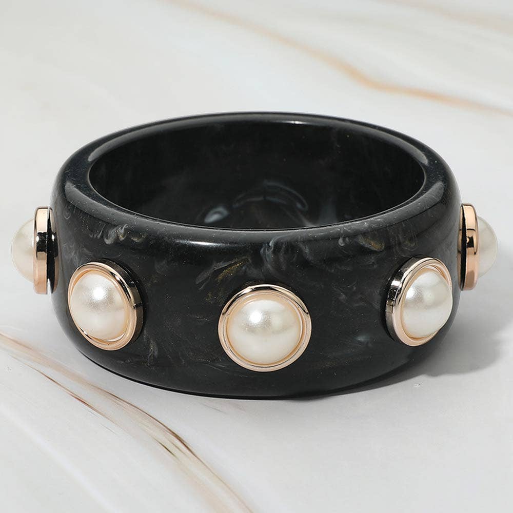 Bold Pearl Accent Marbled Resin Bangle Bracelet - Soleil et étoiles