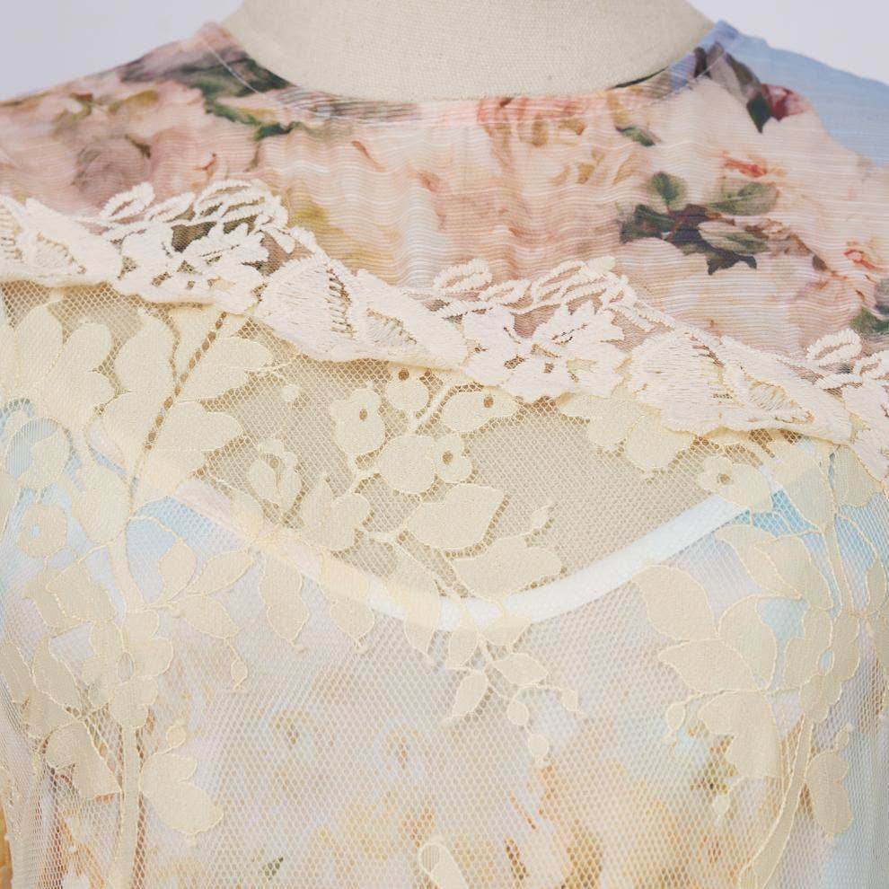Floral Printed Long Lace Patchwork Dress - Soleil et étoiles
