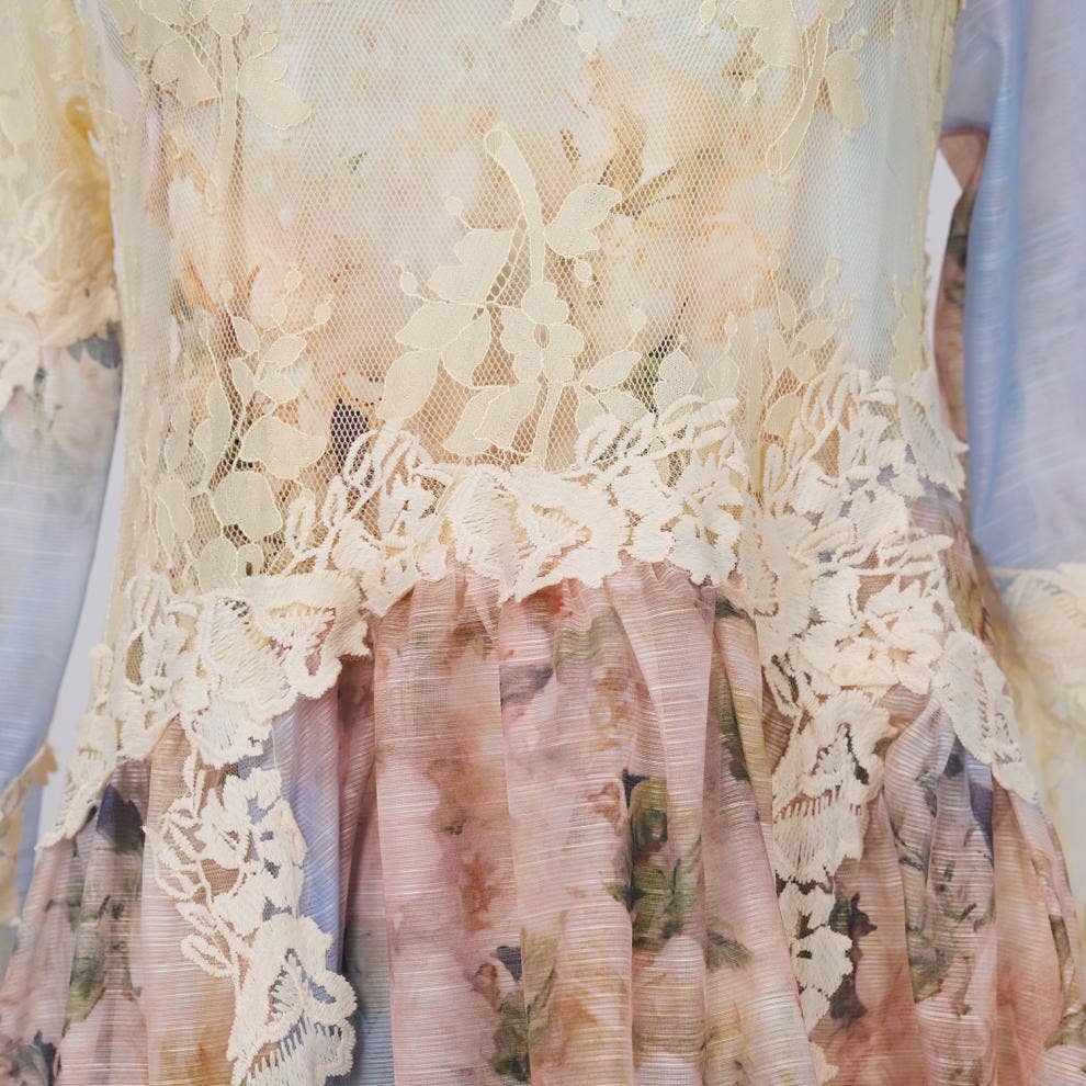 Floral Printed Long Lace Patchwork Dress - Soleil et étoiles