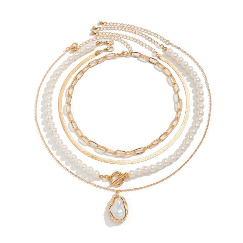 PEARL CHARM MULTILAYER PEARL GOLD MIX  NECKLACE  | 40NK9458 - Soleil et étoiles