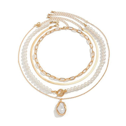 PEARL CHARM MULTILAYER PEARL GOLD MIX  NECKLACE  | 40NK9458 - Soleil et étoiles