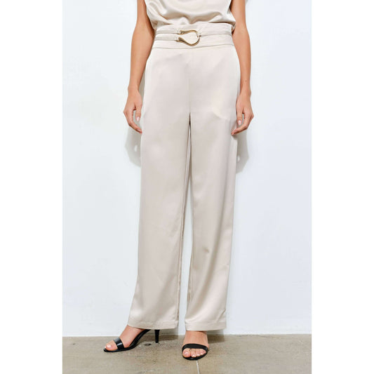 Satin Wide-Leg Pants with Metal-Accent Belt - Soleil et étoiles