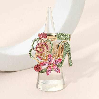 Rhinestone Pave High Heel Flower Lipstick Stretch Ring - Soleil et étoiles