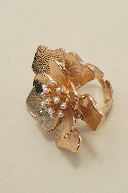 ADJUSTABLE GOLD FLORAL STATEMENT RING | 80R063 - Soleil et étoiles