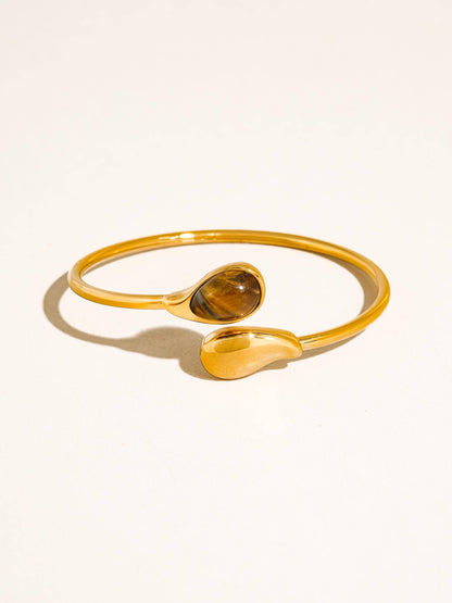 Harbor 18K Gold Non-Tarnish Open Cuff Stone Bracelet