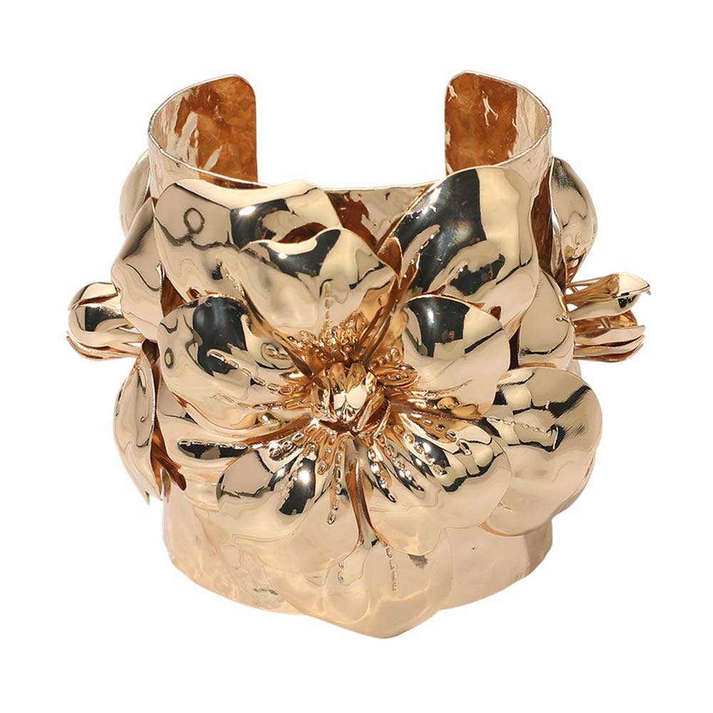 Wide Bold Floral Statement Cuff Bracelet - Soleil et étoiles