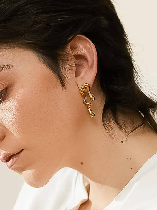 18K Gold Mismatched Melted Earrings
