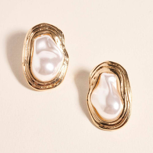 Organic Pearl Center Plate Statement Earrings - Soleil et étoiles