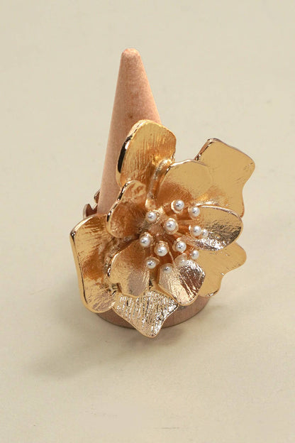ADJUSTABLE GOLD FLORAL STATEMENT RING | 80R063 - Soleil et étoiles