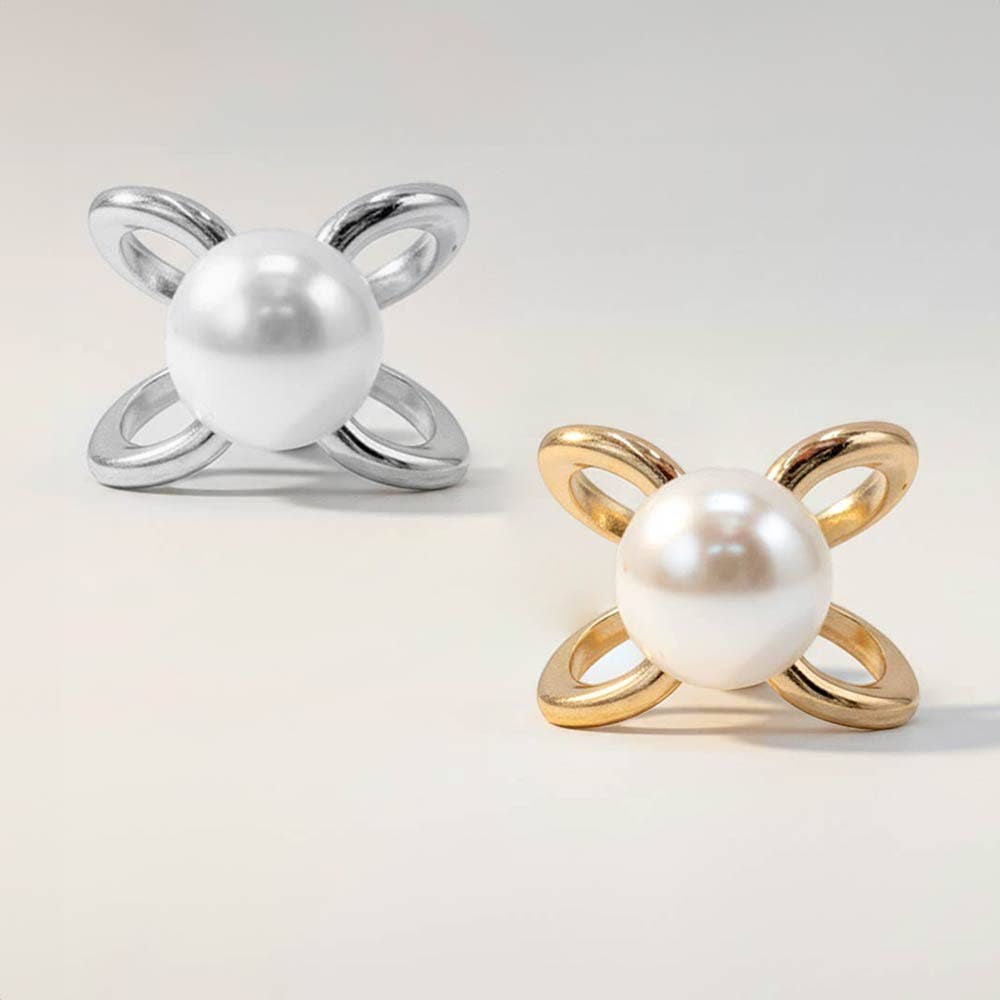 14K Gold Dipped Pearl Accent Cross Scarf Ring - Soleil et étoiles