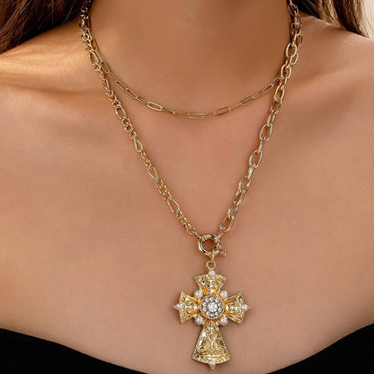 MULTI LAYERED CROSS STATEMENT NECKLACE | 80N92465 - Soleil et étoiles